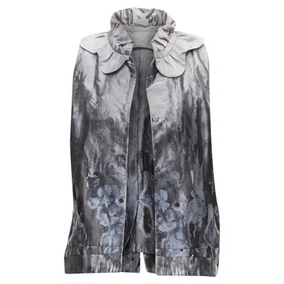 Shiatzy Chen Abstract Watercolour Floral Brocade Scallop Collar Vest In Gray