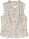 Shiatzy Chen Beaded-trim Tweed Vest In Grey