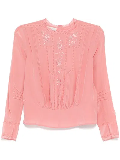Shiatzy Chen Chiffon-embroidered Top In Pink