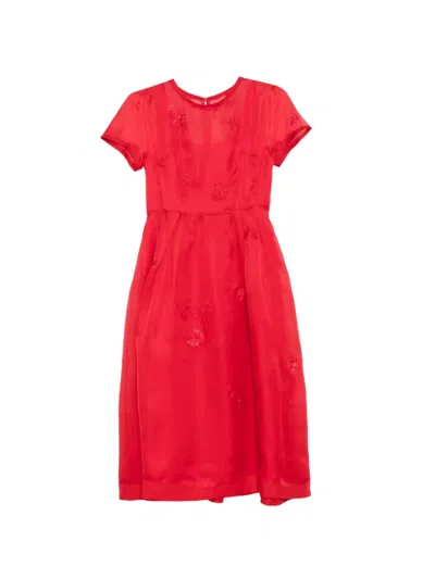 Shiatzy Chen Embroidered Midi Dress In Red
