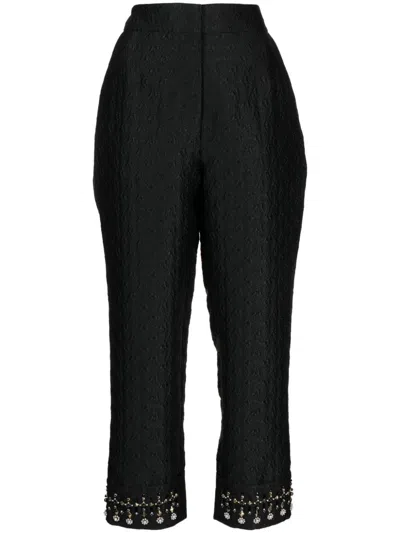 Shiatzy Chen Embroidered-pearl Cropped Trousers In Black