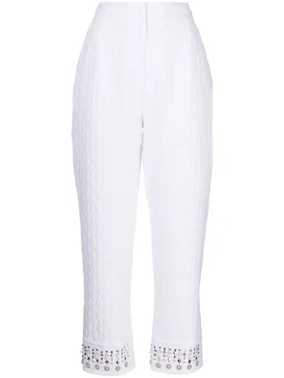 Shiatzy Chen Embroidered-pearl Cropped Trousers In White