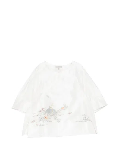 Shiatzy Chen Embroidered Silk Satin Top In White
