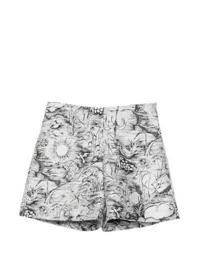 Shiatzy Chen Fête Of Petal Jacquarded Shorts In Gray