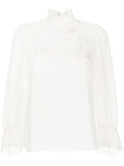 Shiatzy Chen Floral-appliqué Crop-sleeve Blouse In White