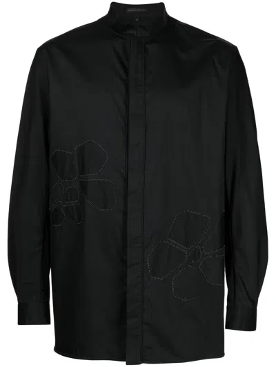 Shiatzy Chen Floral-embroidered Cotton Shirt In Black