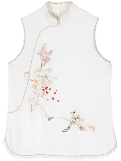 Shiatzy Chen Floral-embroidered Knit Vest In Neutrals