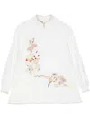 Shiatzy Chen Floral-embroidered Split-neck Jumper In Neutrals