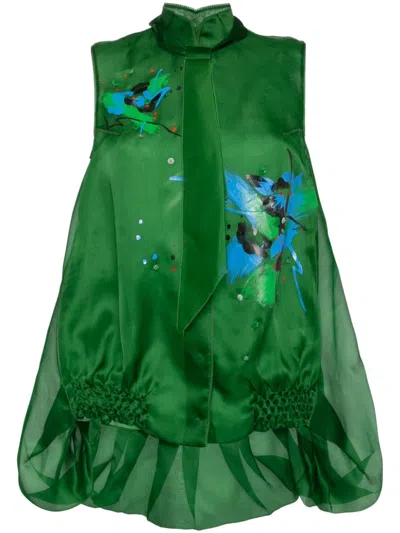Shiatzy Chen Floral Print Vest In 绿色