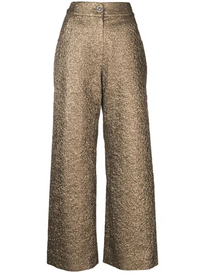 Shiatzy Chen Genisis Metallic Textured Trousers In Gold