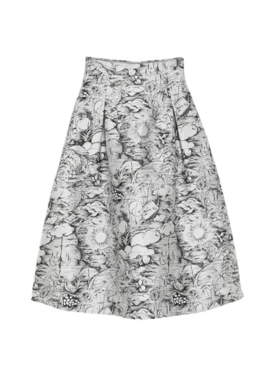 Shiatzy Chen Jacquard Midi Skirt In Gray