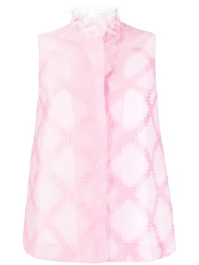 Shiatzy Chen Lace-collar Detail Vest In Pink