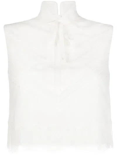Shiatzy Chen Lace-trim Mulberry-silk Vest In H Creamy White