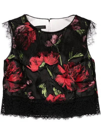 Shiatzy Chen Libre Collection Electric-embroidered Rose Top In 黑色