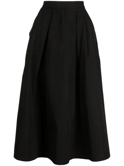 Shiatzy Chen Logo-embroidered Asymmetric Midi Skirt In Black
