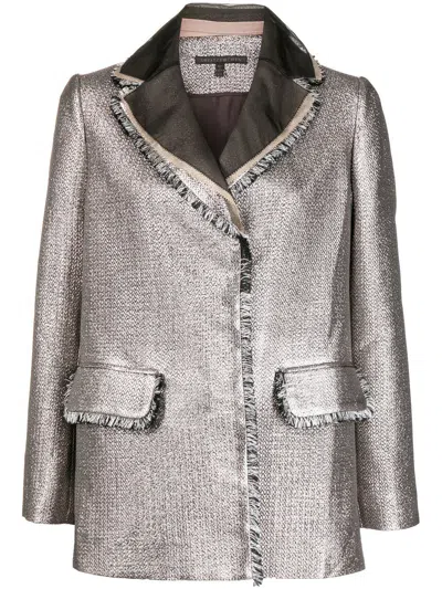 Shiatzy Chen Metallic Fringed-trim Blazer In Gold