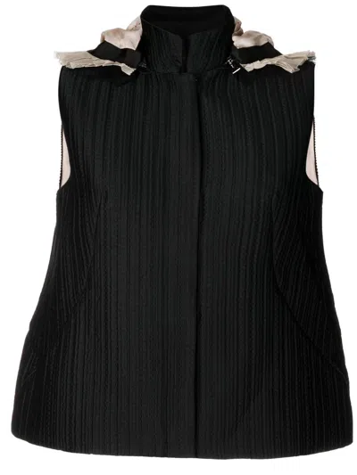 Shiatzy Chen Mulberry-silk Hooded Vest In Black