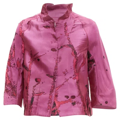 Shiatzy Chen Purple Oriental Abstract Silk Brocade Cropped Jacket It44 L In Pink