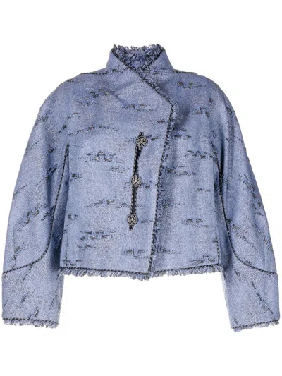 Shiatzy Chen Reminiscence Metallic-jacquard Jacket In Blue