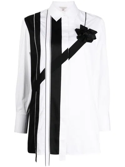 Shiatzy Chen Ribbon-splicing Cotton Shirt In White