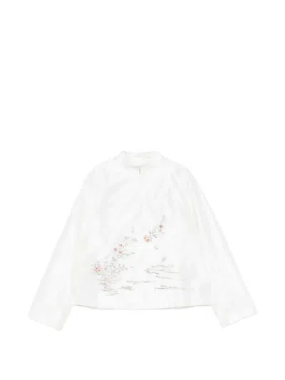 Shiatzy Chen Satin Embroidered Mandarin Collar Jacket In Multi