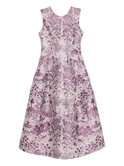 Shiatzy Chen Scape-of-curve Jacquard Midi Dress In Pink