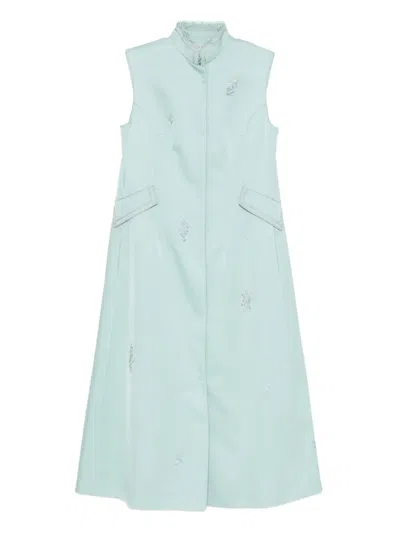 Shiatzy Chen Scape-of-curve Embroidered Coat In Blue