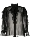 Shiatzy Chen See-through Silk Shirt In Black