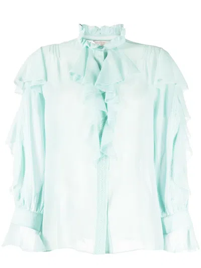 Shiatzy Chen See-through Silk Shirt In Blue
