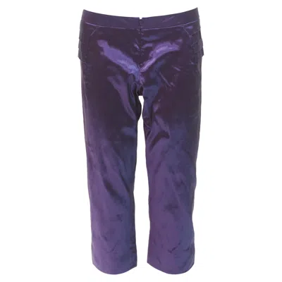Shiatzy Chen Silk Holographic Pleated Side Darted Knee Pants In Purple