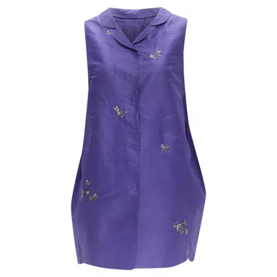 Shiatzy Chen Silk Oriental Floral Bird Embroidery Cocoon Vest In Purple