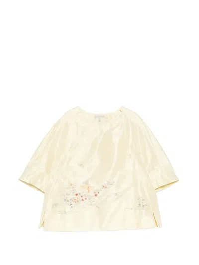 Shiatzy Chen Silk Satin Embroidered Top In Gold