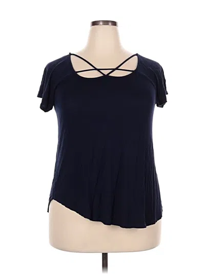 Pre-owned Shiela Rose Short Sleeve Top Blue Keyhole Neckline Tops