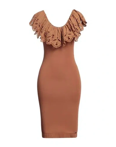 Shiki Woman Midi Dress Brown Size 6 Viscose, Polyamide, Elastane