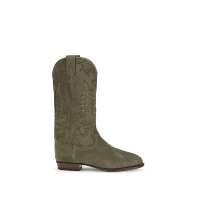 Shiloh Heritage Embroidered Suede Cowboy Boots In Green