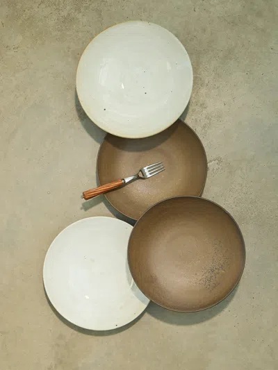 Shin Ki-bok Concave Ceramic Plates - 9.5in/24cm (set Of 4) In Multi