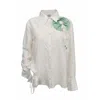Shinaraa Women's Black / White Floral Appliqué Button-down Shirt