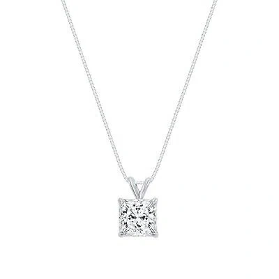 Pre-owned Shine Brite With A Diamond 1 Ct Princess Brilliant Cut Solid 18k White Gold Solitaire Pendant 18" Necklace In White/colorless