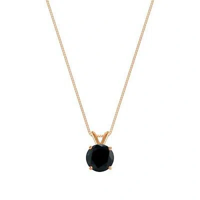 Pre-owned Shine Brite With A Diamond 1 Ct Round Cut Black Solid Real 14k Rose Gold Solitaire Pendant 18" Necklace In Pink