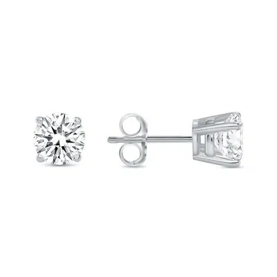 Pre-owned Shine Brite With A Diamond 1 Ct Round Earrings Studs Solid 950 Platinum Brilliant Cut Push Back Basket In White/colorless
