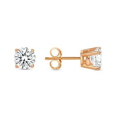 Pre-owned Shine Brite With A Diamond 1 Ct Round Lab Created Grown Diamond Earrings 14k Rose Gold F/vs Basket Pushback In White/colorless