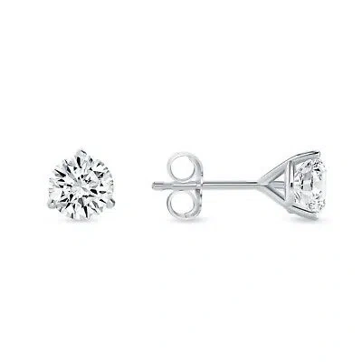 Pre-owned Shine Brite With A Diamond 1 Ct Round Lab Created Grown Diamond Earrings 14k White Gold D/vvs Martini Push In White/colorless