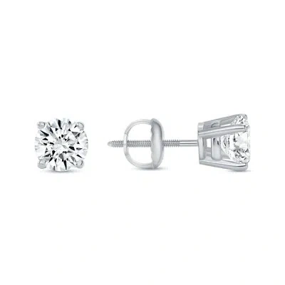 Pre-owned Shine Brite With A Diamond 1 Ct Round Lab Created Grown Diamond Earrings 14k White Gold F/vs Basket Screw In White/colorless