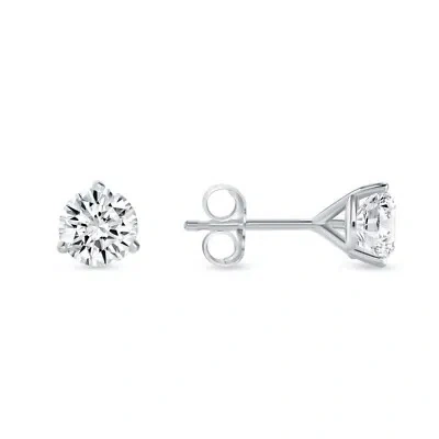 Pre-owned Shine Brite With A Diamond 1 Ct Round Lab Created Grown Diamond Earrings 14k White Gold F/vs Martini Push In White/colorless