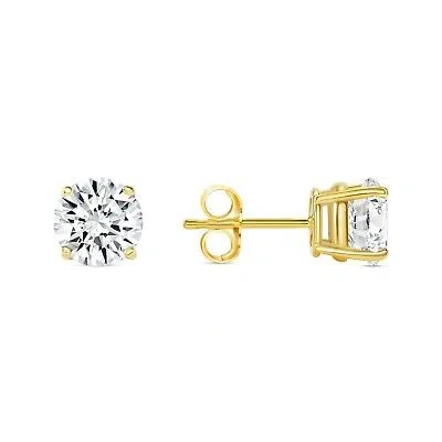 Pre-owned Shine Brite With A Diamond 1 Ct Round Lab Created Grown Diamond Earrings 14k Yellow Gold D/vvs Basket Push