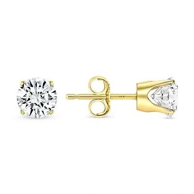 Pre-owned Shine Brite With A Diamond 1 Ct Round Lab Created Grown Diamond Earrings 14k Yellow Gold D/vvs Crown Push