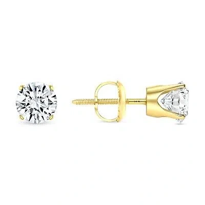 Pre-owned Shine Brite With A Diamond 1 Ct Round Lab Created Grown Diamond Earrings 14k Yellow Gold D/vvs Crown Screw