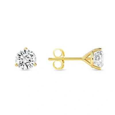 Pre-owned Shine Brite With A Diamond 1 Ct Round Lab Created Grown Diamond Earrings 14k Yellow Gold D/vvs Martini Push