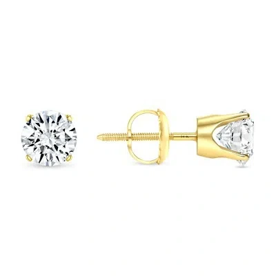 Pre-owned Shine Brite With A Diamond 1 Ct Round Lab Created Grown Diamond Earrings 14k Yellow Gold F/vs Crown Screw