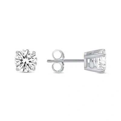 Pre-owned Shine Brite With A Diamond 1 Ct Round Lab Created Grown Diamond Earrings 18k White Gold F/vs Basket Push In White/colorless